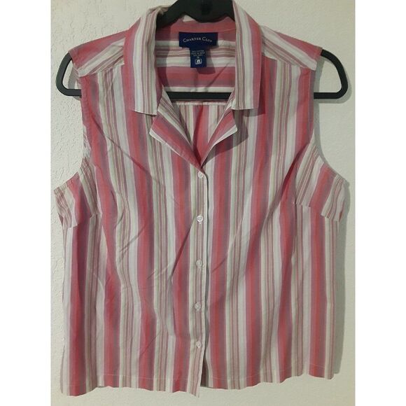 Charter Club Top Blouse Striped Sleeveless Button Up Shirt Women's Size 16 - Picture 1 of 5